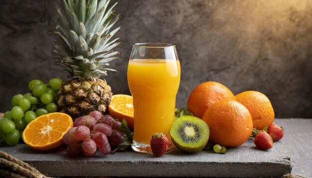 Photo orange juice and fruits