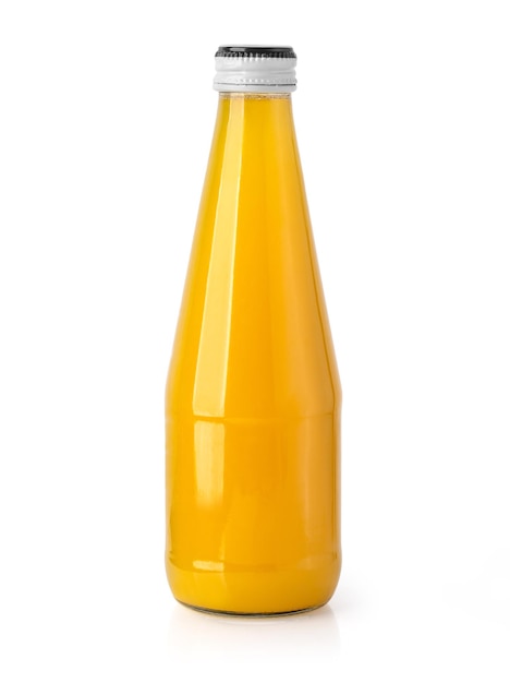 Orange juice glass bottle. Isolated on white background with clipping path