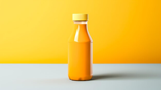 Photo orange juice in a glass bottle vibrant background