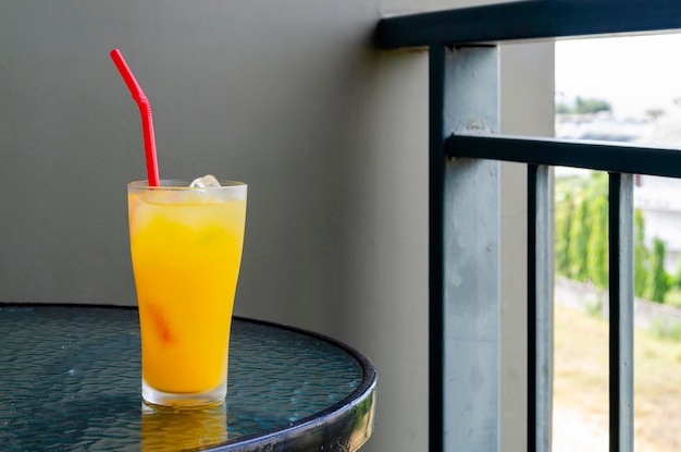 Orange juice in a glass glass