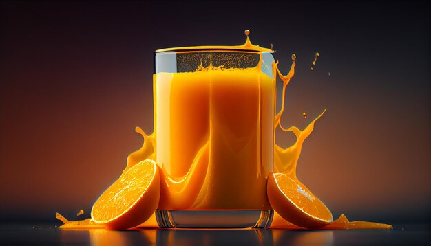 Photo orange juice glass illustration vibrant colors focus on health