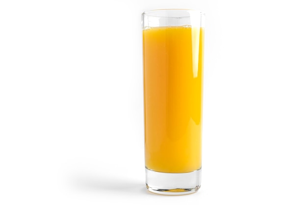 Orange juice in glass isolated on white.