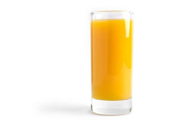 Orange juice in glass isolated on white.