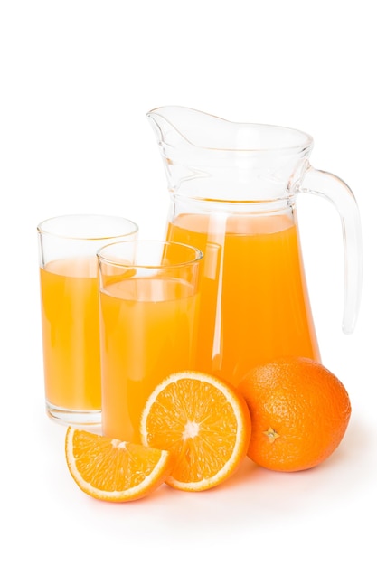 Orange juice in a glass jar isolated on white background