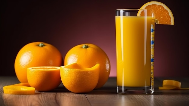 Photo orange juice and a glass of orange juice