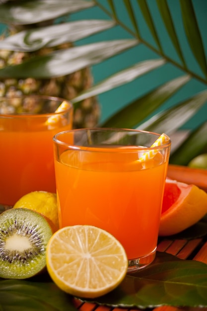 Orange juice in glass on table