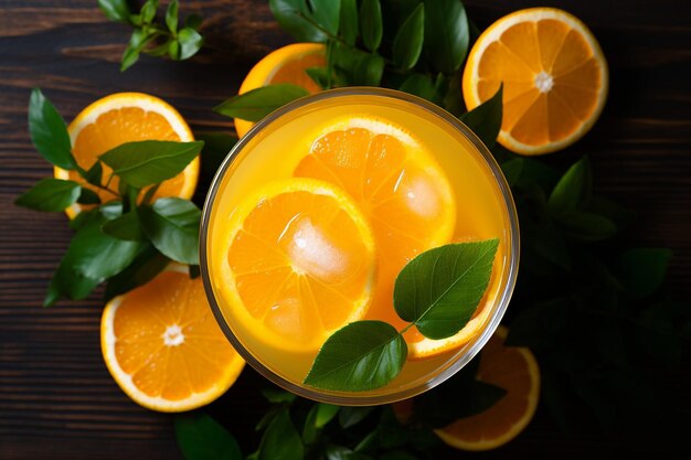 Orange juice in glass top view