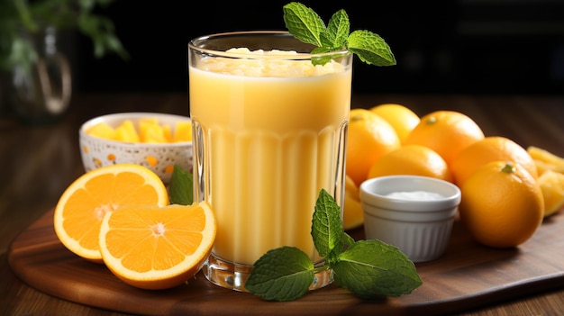 Orange juice in a glass on white