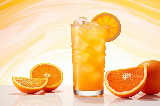 Orange juice in a glass with a slice of lime on the rim