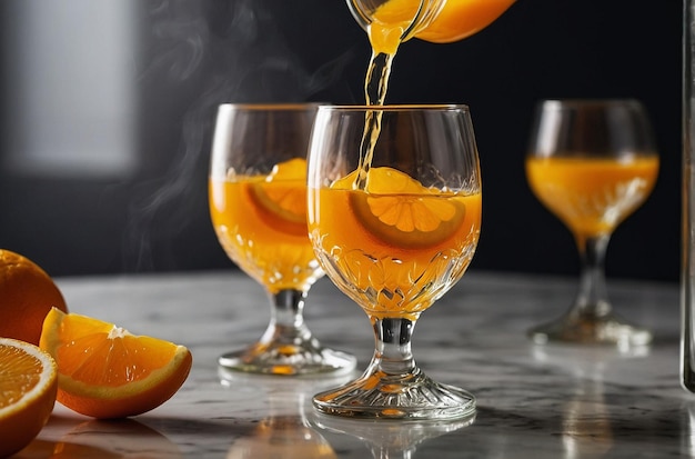 Orange Juice into Elegant Glassware