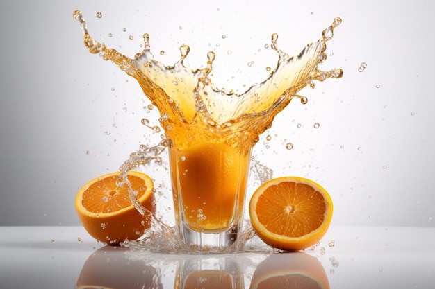 Orange juice is poured into a glass with the word orange on it.