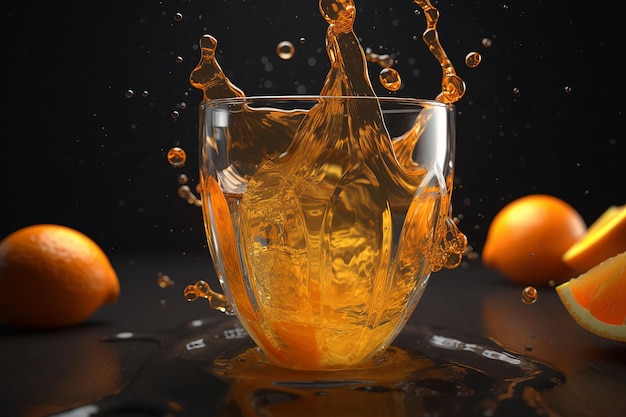 Orange juice is poured into a glass