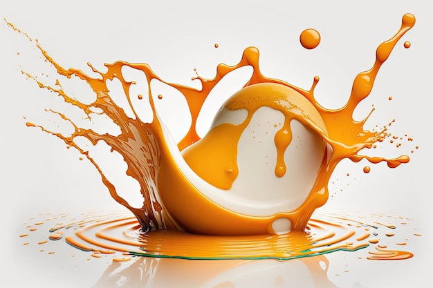 Orange juice spill on a white background isolated