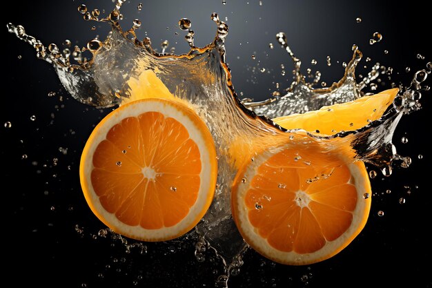 Orange juice splash on a gray background