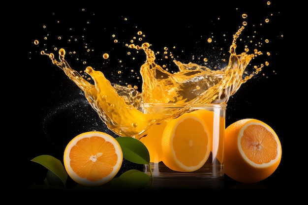 Orange juice splash on a gray background