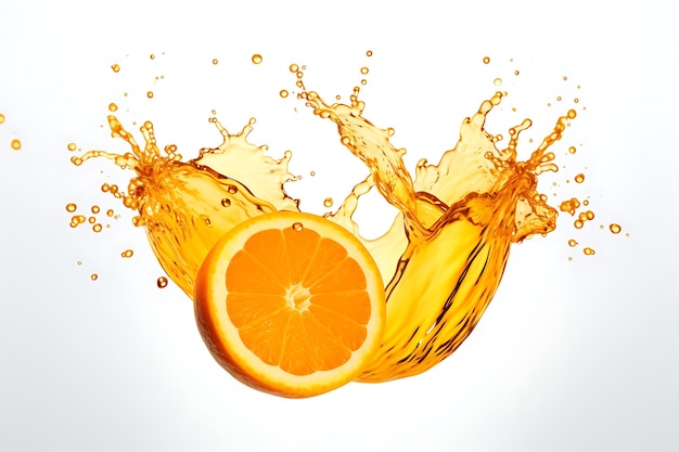 Orange juice splash isolated on white background