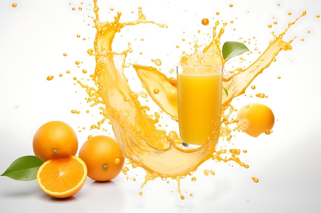 Orange juice splash wave on a white background