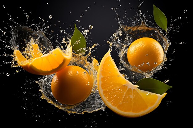 Orange juice splashes on a gray background