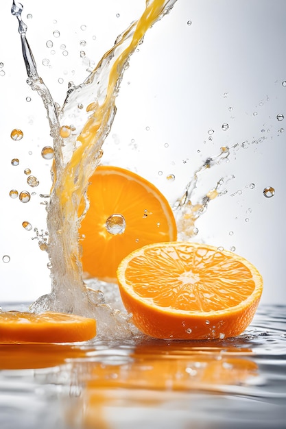 Orange juice splashes on a white background