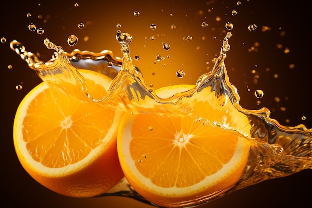 Orange juice streams with drops
