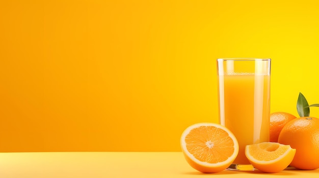 Фото Апельсиновый сок с свежими фруктами на желтом фоне