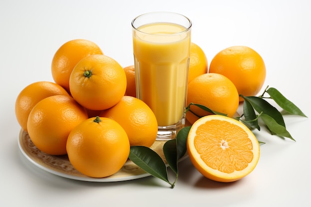 Orange juice with fresh orange in in wooden crate in orange farming background