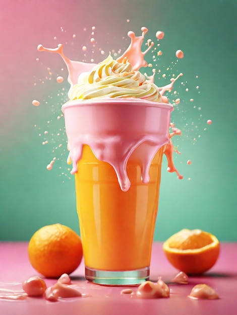 Photo orange juice with milk cream explosion