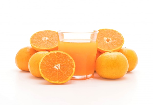 orange juice with orange on white background