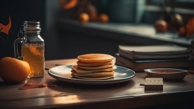 Orange juice with pancakes