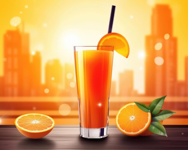 Orange juice with splashes with orange fruit in studio background restaurant with garden