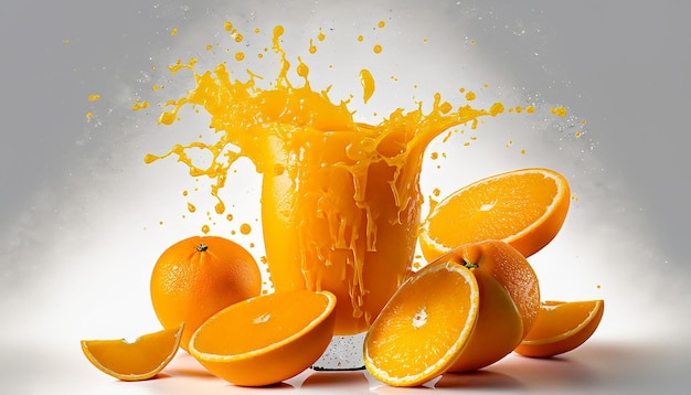 Orange juice with splashes with orange fruit