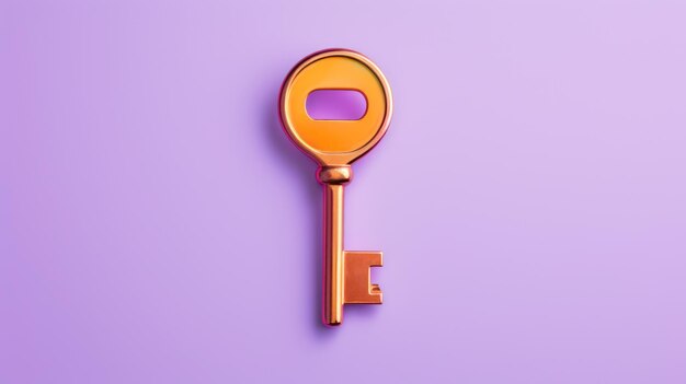 Orange key on purple background 3d rendering 3d illustration Generative AI