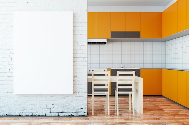 Orange kitchen with whiteboard