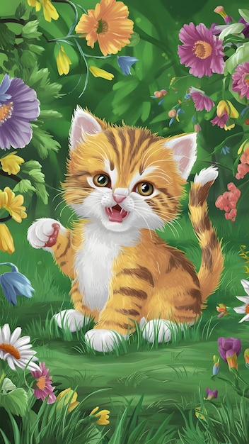 orange kitten playing in the garden