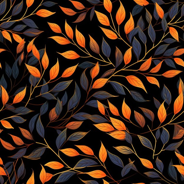 an orange leaf seamless pattern on black