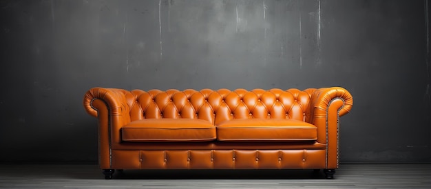 Orange leather couch with white background