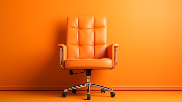 Orange leather office chair on orange color background