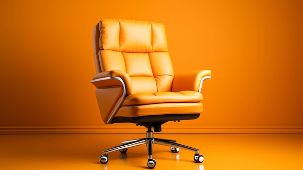Orange leather office chair on orange color background
