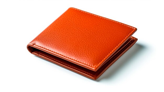 Orange leather wallet isolated on white background