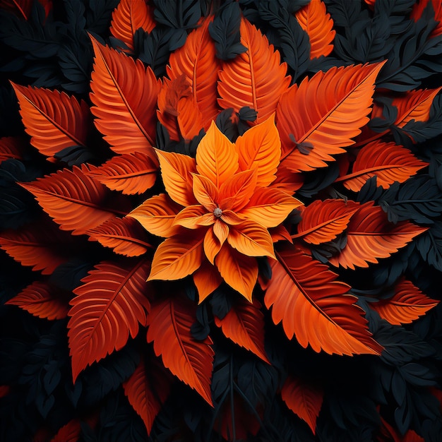写真 オレンジ色の葉のパターン マンダラ 葉の美しい光と影に満ちたアートスタイル