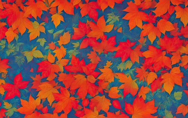 Orange leaves scattered on a blue background