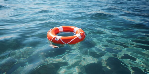 Photo orange lifebuoy in the sea on the water generative ai