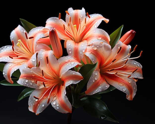 orange lily flowers with water droplets on the petals