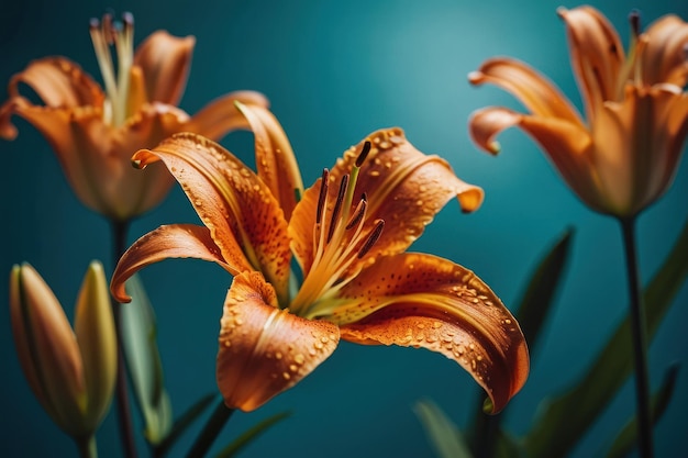 orange lily on teal backdrop