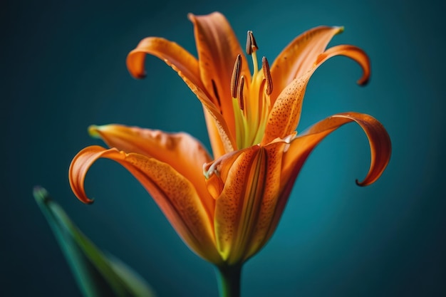 orange lily on teal backdrop