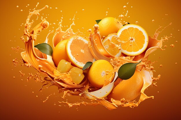 Orange liquid burst splash with tisolated background