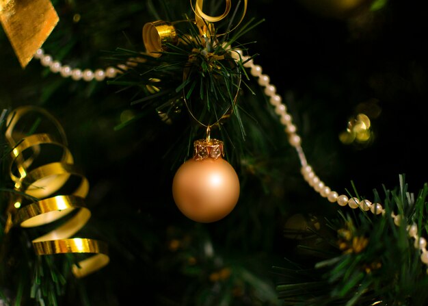 Orange little ball  hanging on Christmas tree