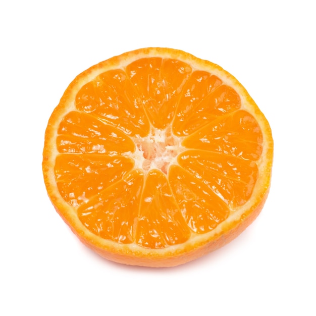 Orange mandarin with green leaf isolated  