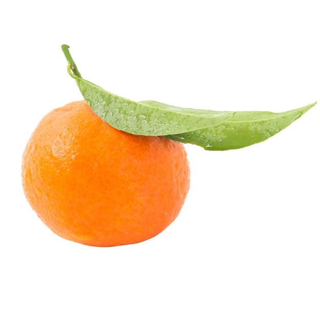 Orange mandarins with green leaf isolated on white background