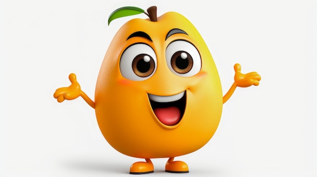 Orange mango with a cheerful face 3D on a white background